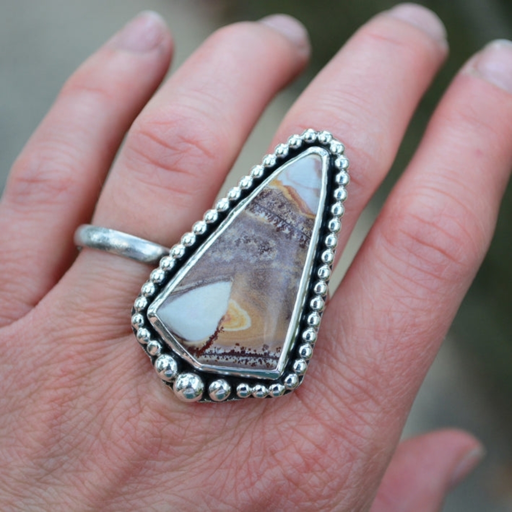 Sonoran Dendritic Rhyolite Ring Size 7 Silver and Brown Stone Ring